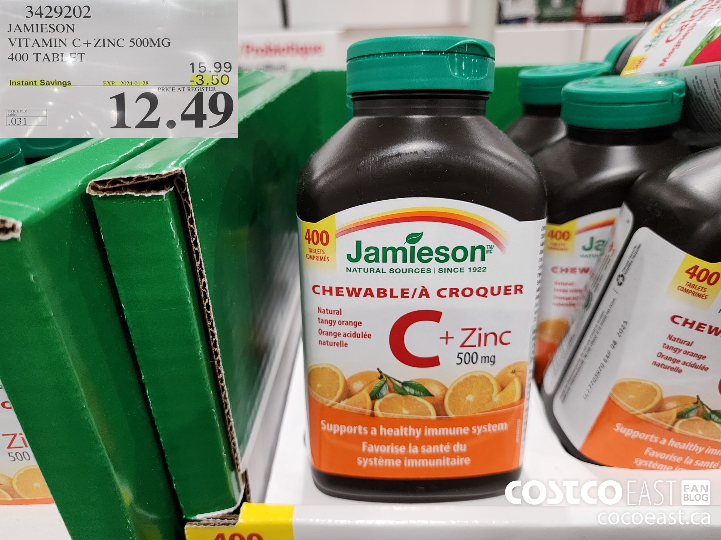 3429202 JAMIESON VITAMIN C+ZINC 500MG 400 TABLET ($3.50 INSTANT SAVINGS EXPIRES ON 2024-01-28) $12.49