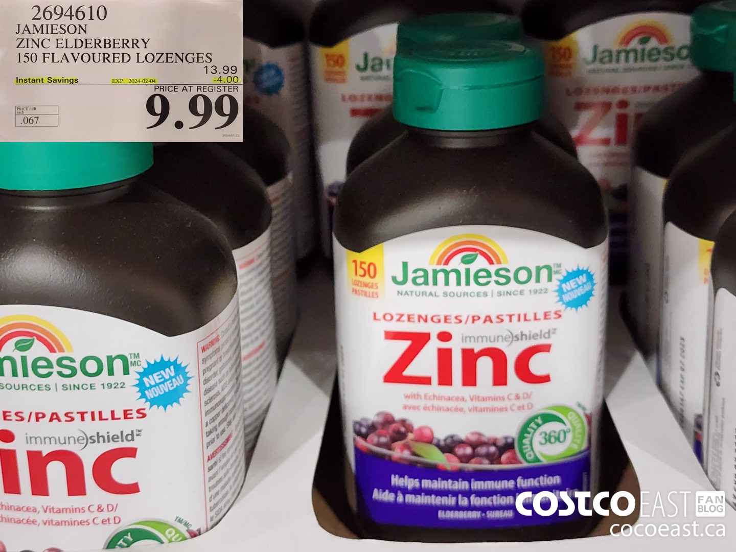 2694610 JAMIESON ZINC ELDERBERRY 150 FLAVOURED LOZENGES ($4.00 INSTANT SAVINGS EXPIRES ON 2024-02-04) $9.99