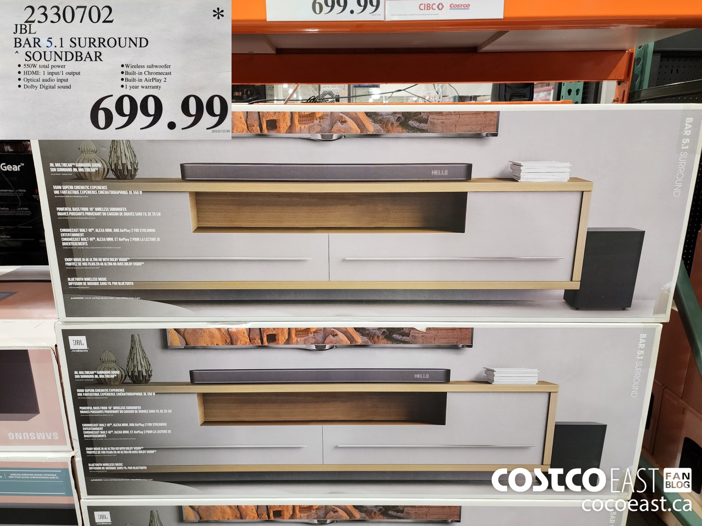 2330702 JBL BAR 5.1 SURROUND SOUNDBAR $699.99