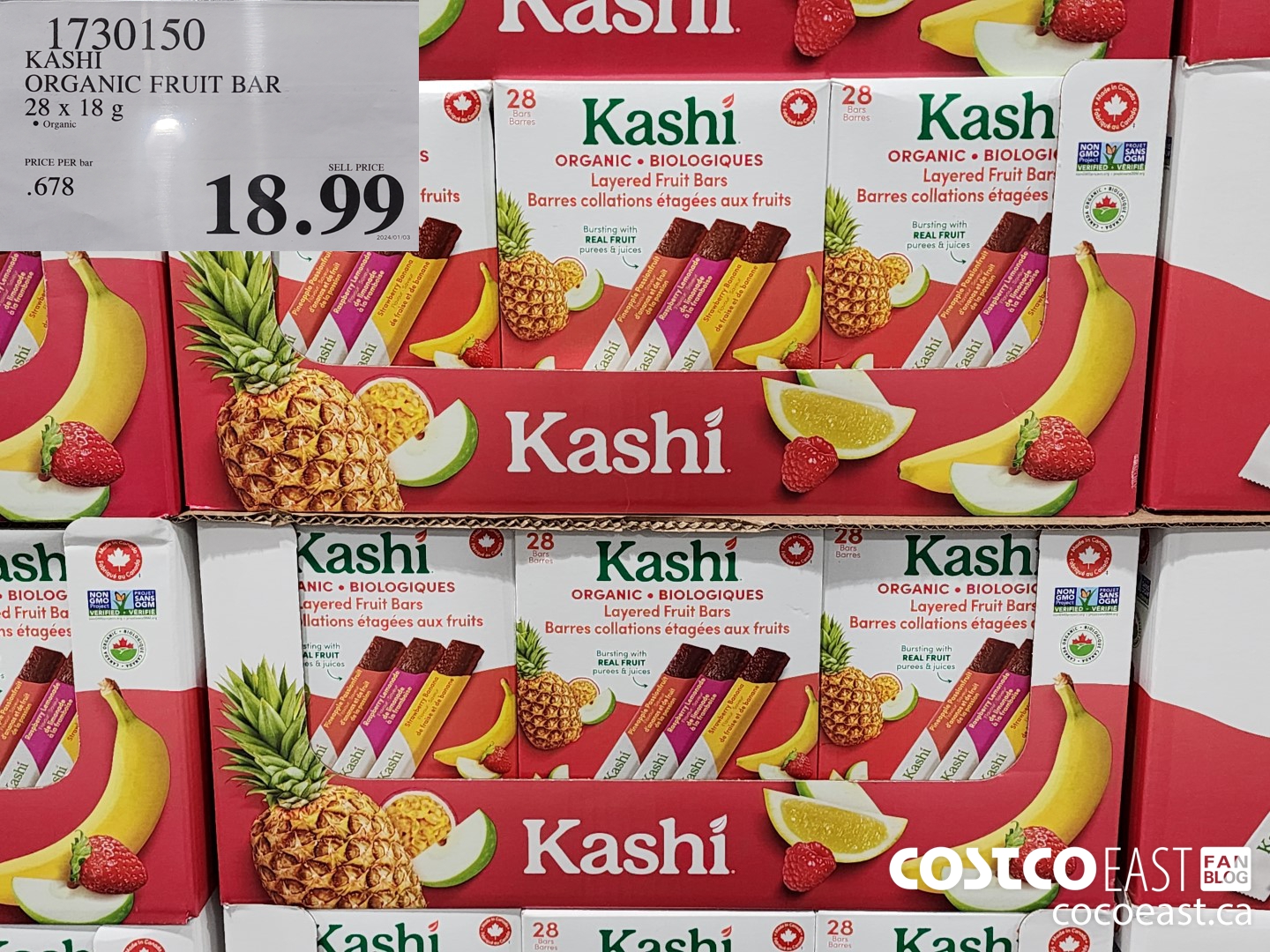 1730150 KASHI ORGANIC FRUIT BAR 28 x 18g $18.99