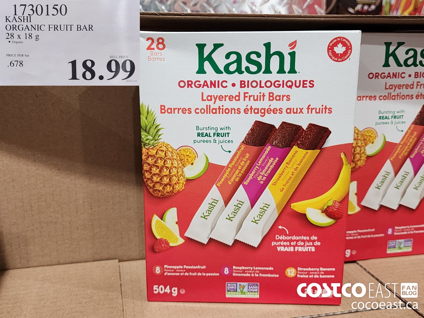 1730150 KASHI ORGANIC FRUIT BAR 28 x 18g $18.99