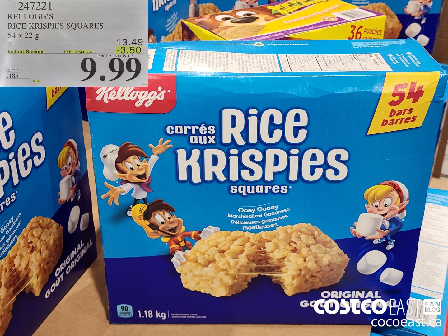 247221 KELLOGG'S RICE KRISPIES SQUARES 54 X 22 G ($3.50 INSTANT SAVINGS EXPIRES ON 2024-01-14) $9.99