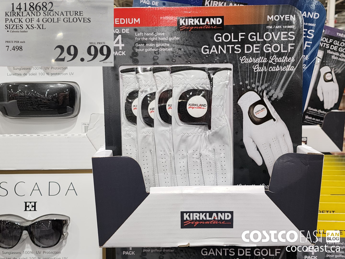 1418682 KIRKLAND SIGNATURES PACK OF 4 GOLF GLOVES SIZES XS-XL $29.99