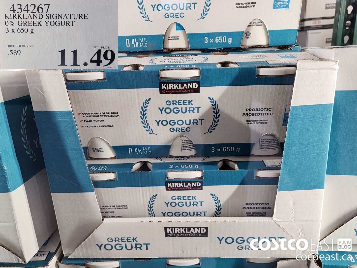 434267 KIRKLAND SIGNATURE 0% GREEK YOGURT 3 X 650 G $11.49