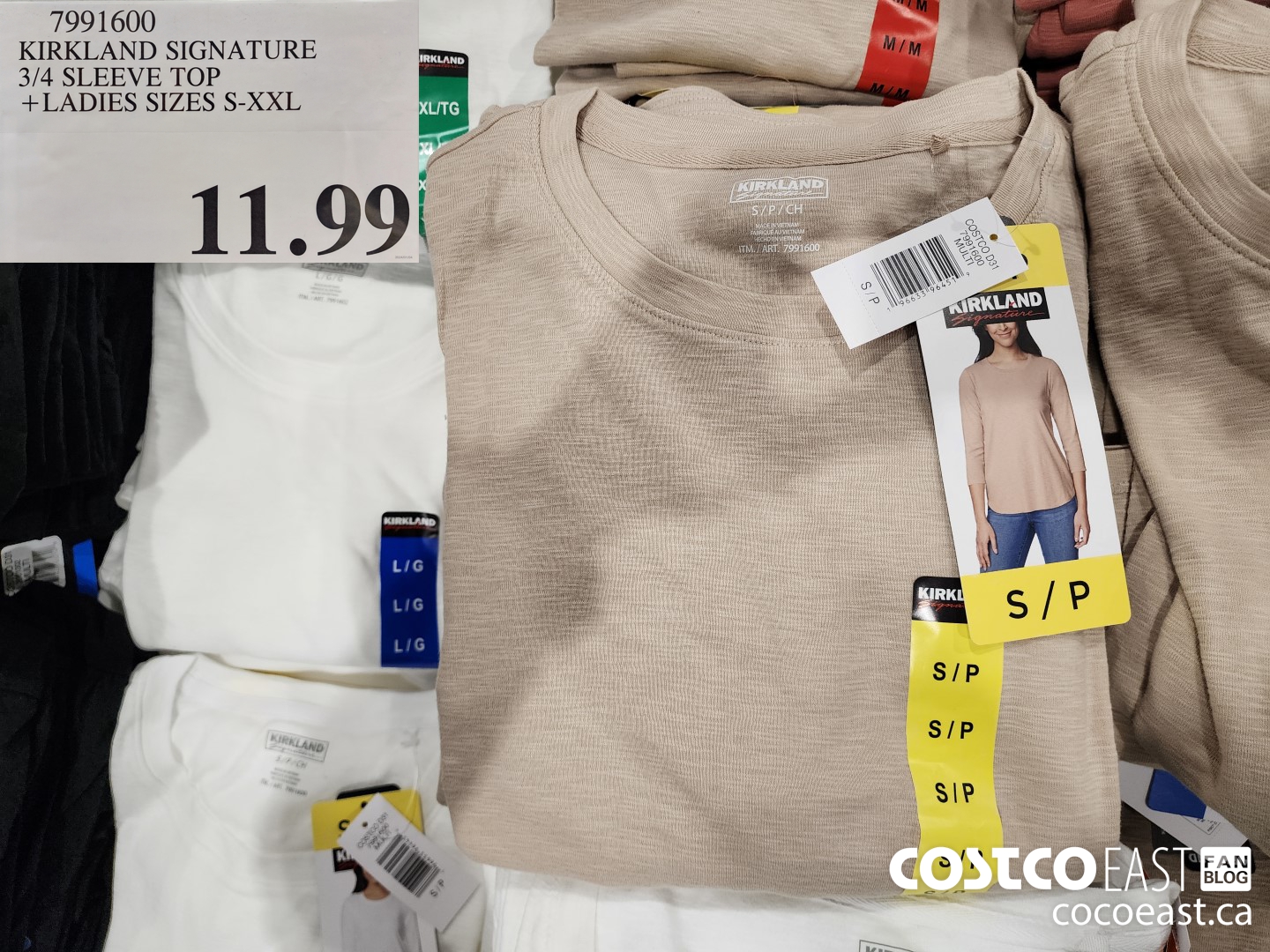 7991600 KIRKLAND SIGNATURE 3/4 SLEEVE TOP + LADIES SIZES S-XXL $11.99