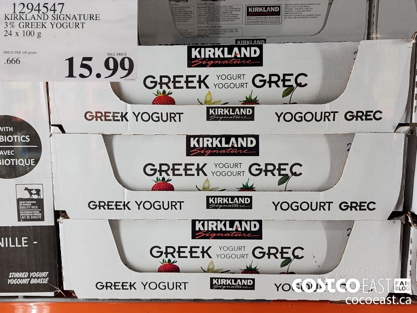 1294547 KIRKLAND SIGNATURE 3% GREEK YOGURT 24 X 100 G $15.99