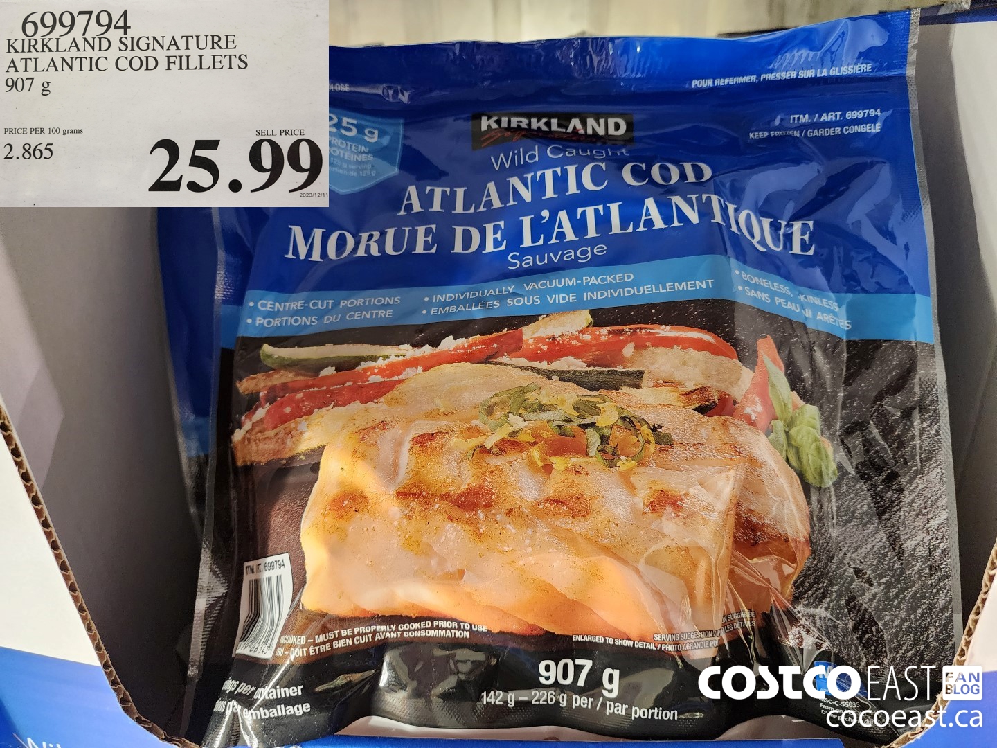 699794 KIRKLAND SIGNATURE ATLANTIC COD FILLETS 907 g $25.99