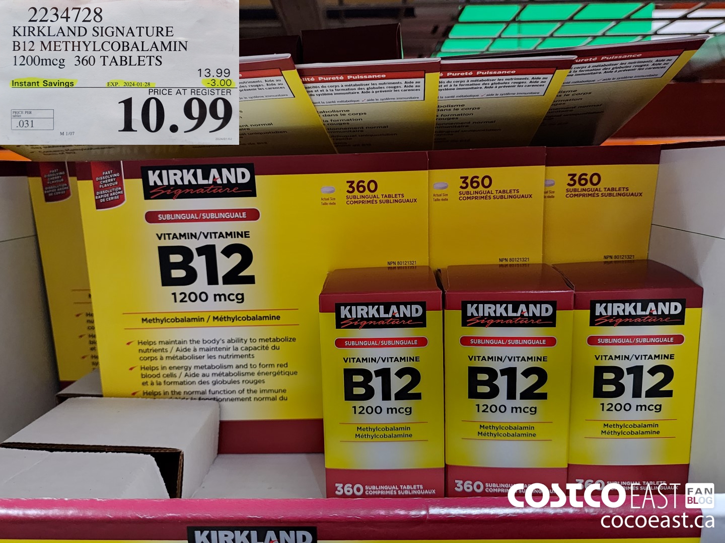2234728 KIRKLAND SIGNATURE B12 METHYLCOBALAMIN 1200mcg 360 TABLETS ($3.00 INSTANT SAVINGS EXPIRES ON 2024-01-28) $10.99