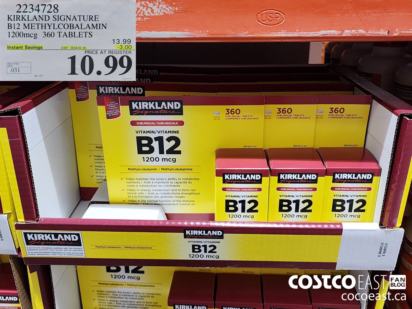 2234728 KIRKLAND SIGNATURE B12 METHYLCOBALAMIN 1200mcg 360 TABLETS ($3.00 INSTANT SAVINGS EXPIRES ON 2024-01-28) $10.99