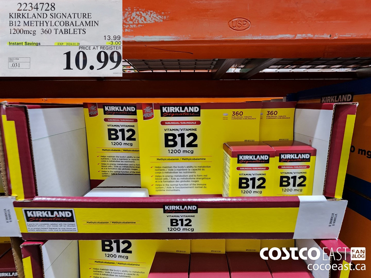 2234728 KIRKLAND SIGNATURE B12 METHYLCOBALAMIN 1200mcg 360 TABLETS ($3.00 INSTANT SAVINGS EXPIRES ON 2024-01-28) $10.99