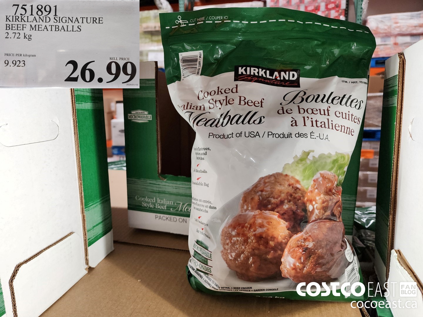 751891 KIRKLAND SIGNATURE BEEF MEATBALLS 2.72 kg $26.99