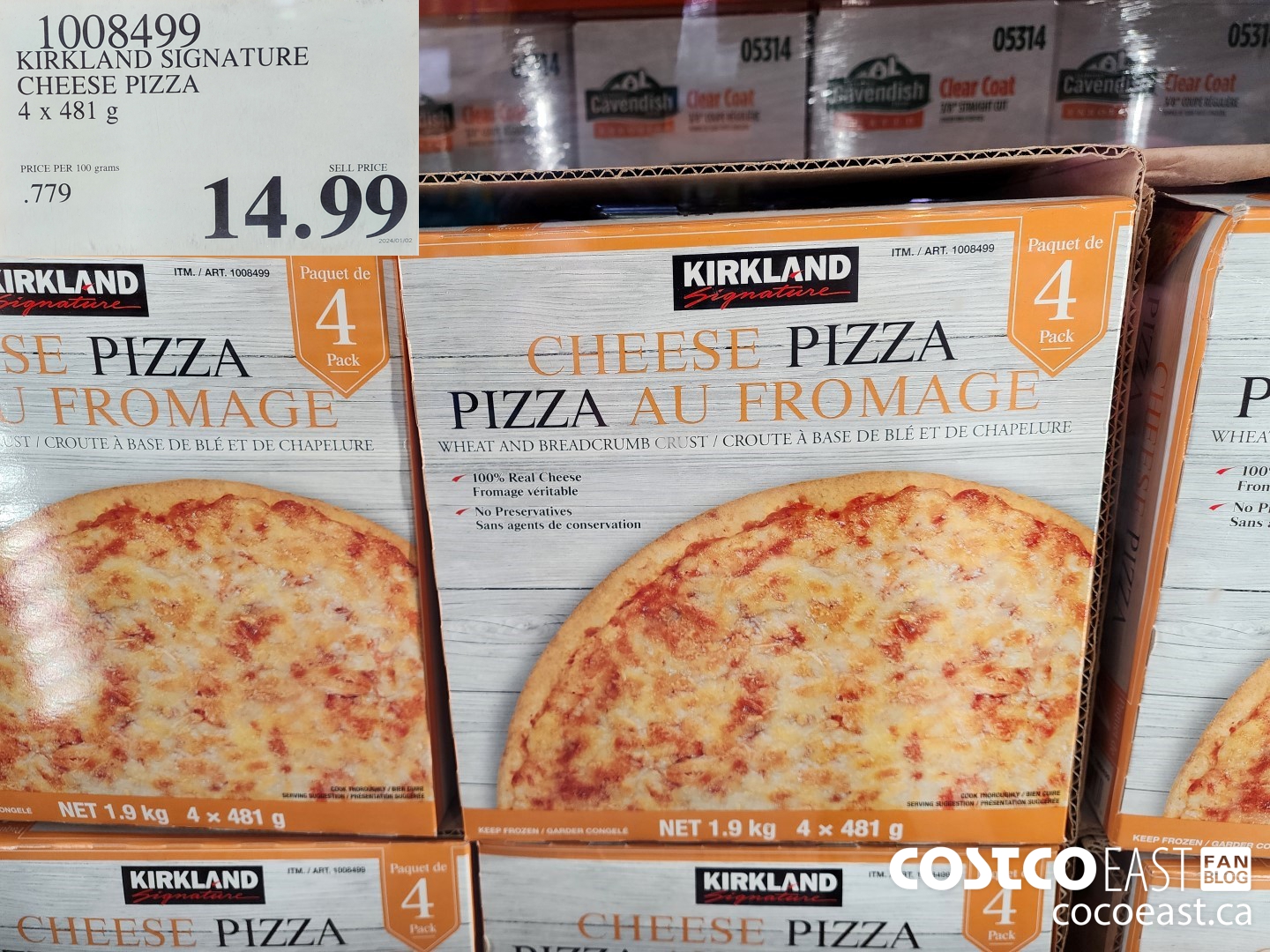 1008499 KIRKLAND SIGNATURE CHEESE PIZZA 4 X 481 G $14.99