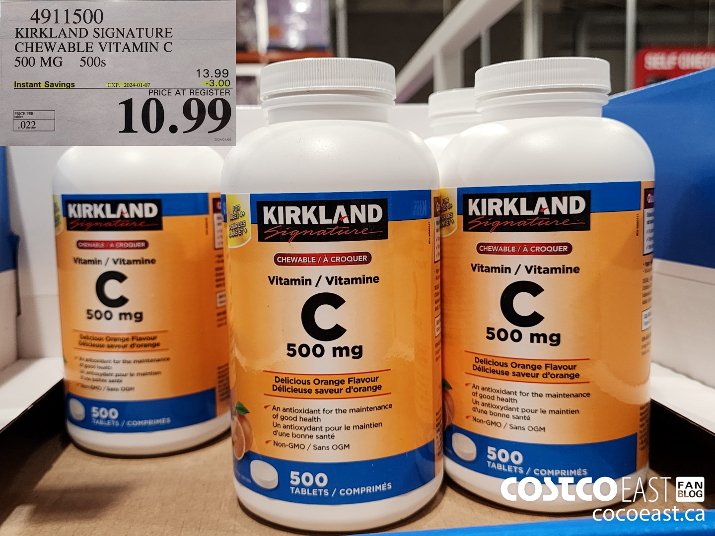 4911500 KIRKLAND SIGNATURE CHEWABLE VITAMIN C 500 MG 500s ($3.00 INSTANT SAVINGS EXPIRES ON 2024-01-07) $10.99