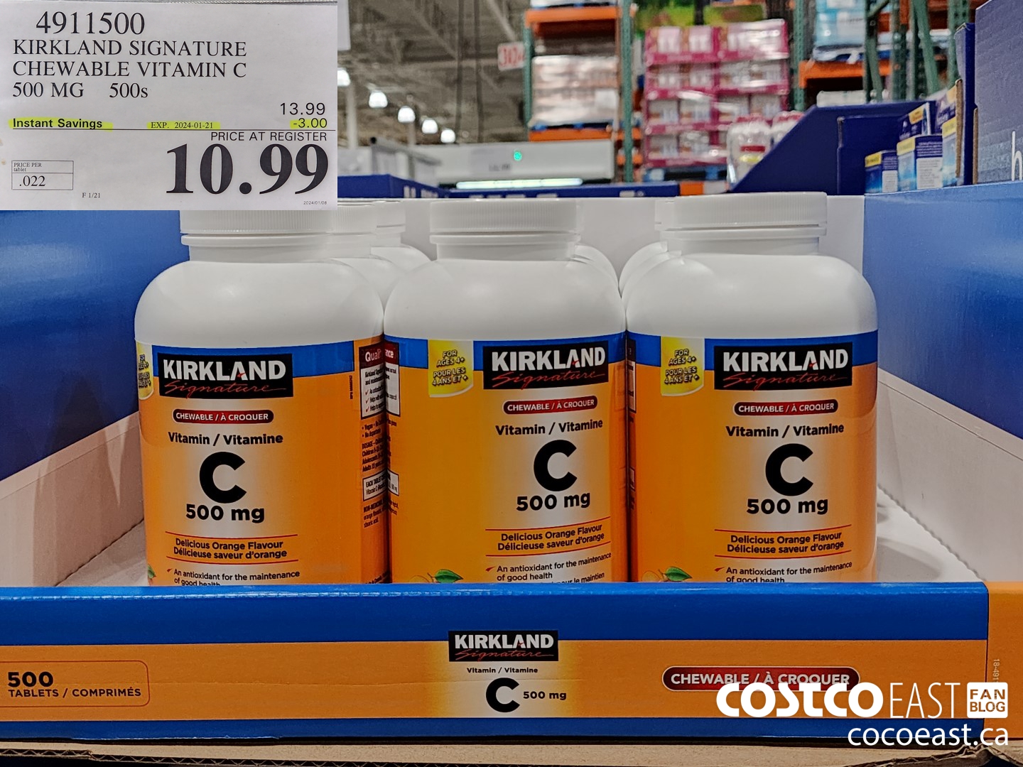 4911500 KIRKLAND SIGNATURE CHEWABLE VITAMIN C 500 MG 500s ($3.00 INSTANT SAVINGS EXPIRES ON 2024-01-21) $10.99