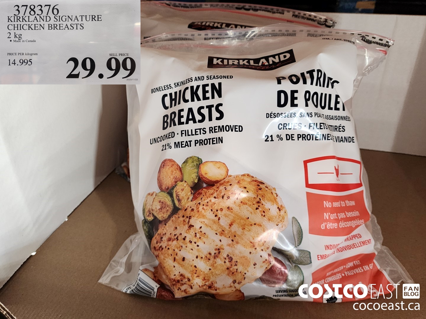 378376 KIRKLAND SIGNATURE CHICKEN BREASTS 2 KG $29.99