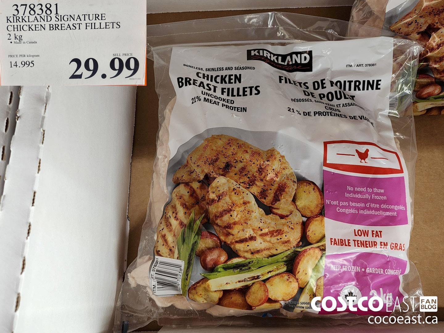 378381 KIRKLAND SIGNATURE CHICKEN BREAST FILLETS 2 KG $29.99