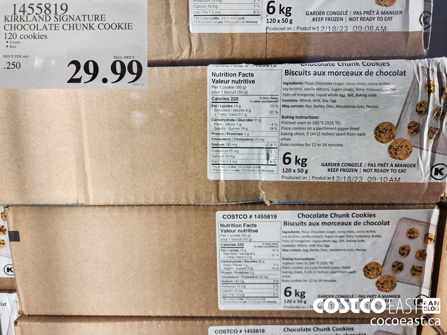 1455819 KIRKLAND SIGNATURE CHOCOLATE CHUNK COOKIE 120 COOKIES $29.99