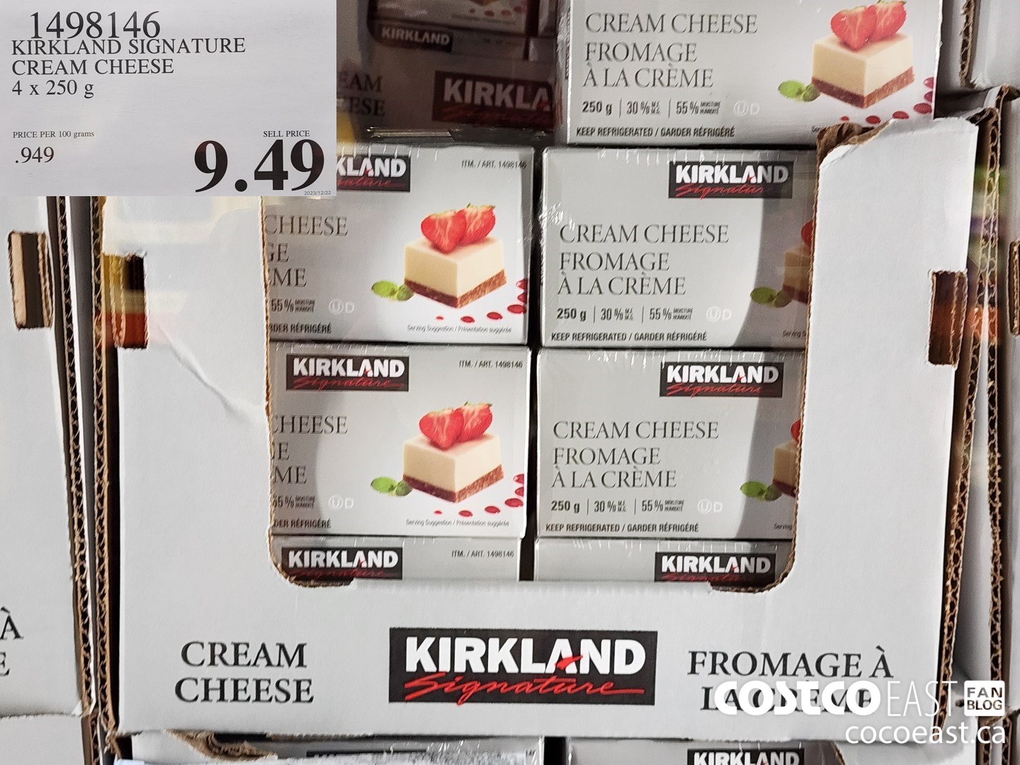 1498146 KIRKLAND SIGNATURE CREAM CHEESE 4x 250 g $9.49