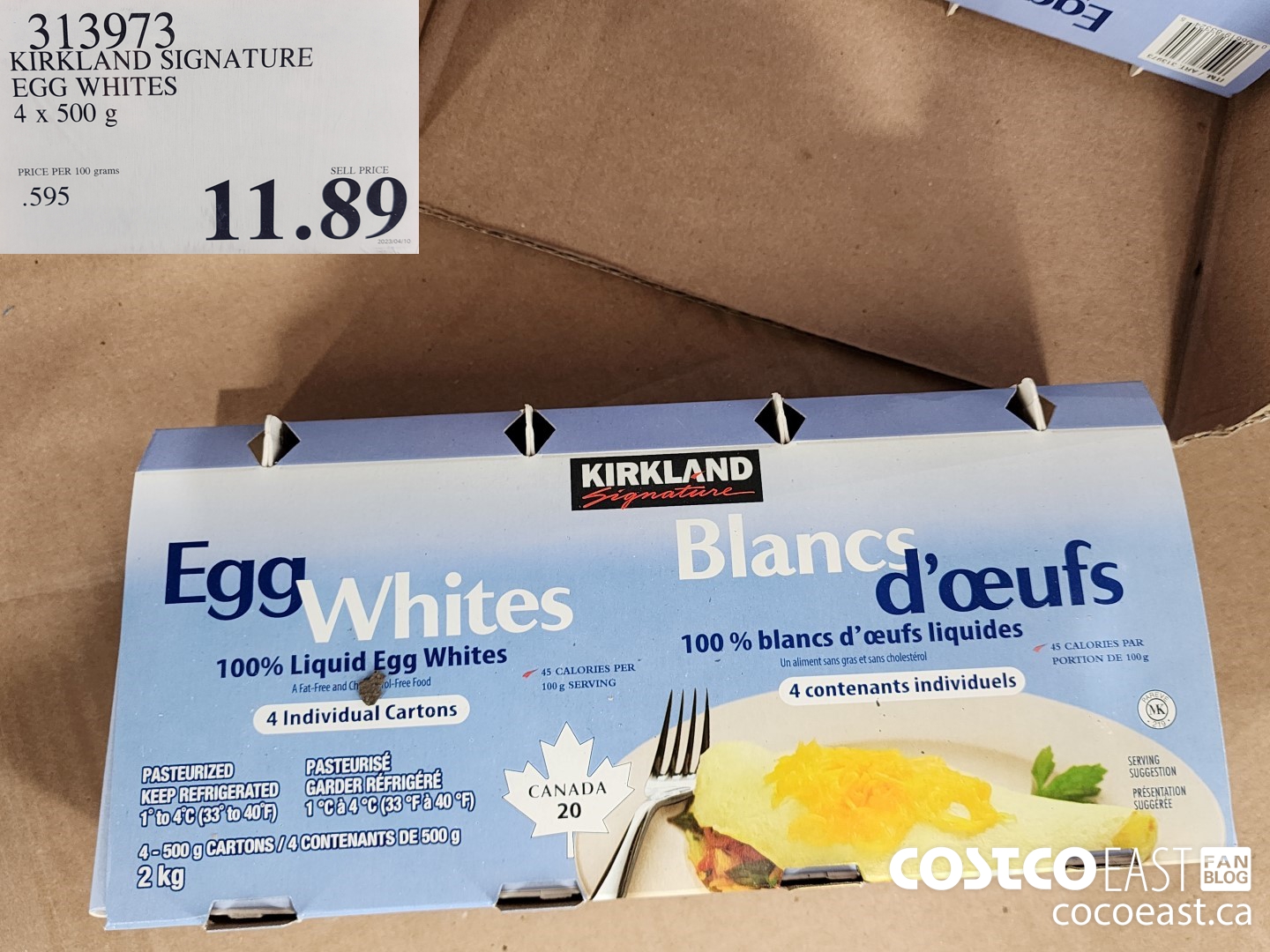 313973 KIRKLAND SIGNATURE EGG WHITES 4 x 500 g $11.89