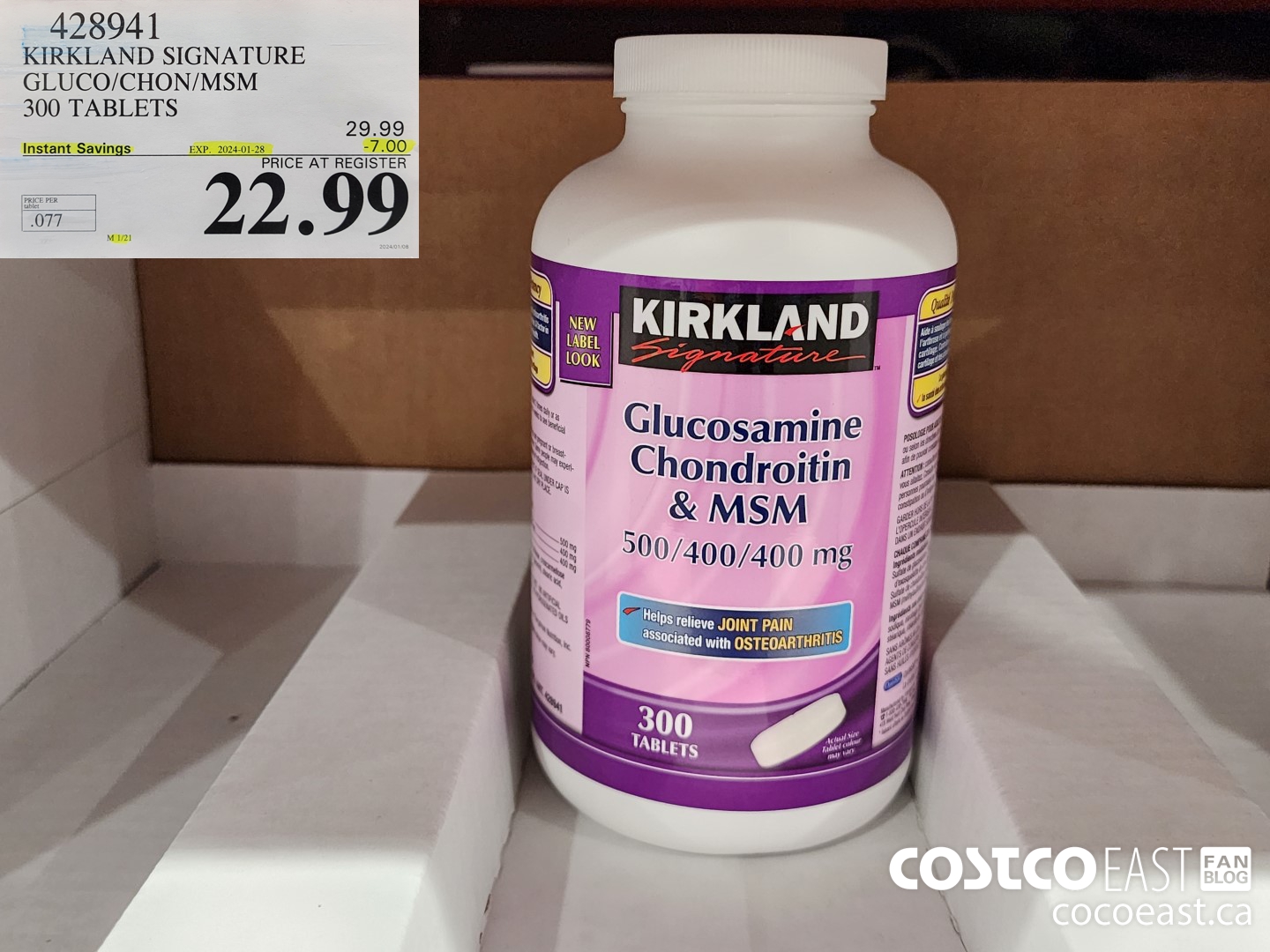 428941 KIRKLAND SIGNATURE GLUCO/CHON/MSM 300 TABLETS ($7.00 INSTANT SAVINGS EXPIRES ON 2024-01-28) $22.99