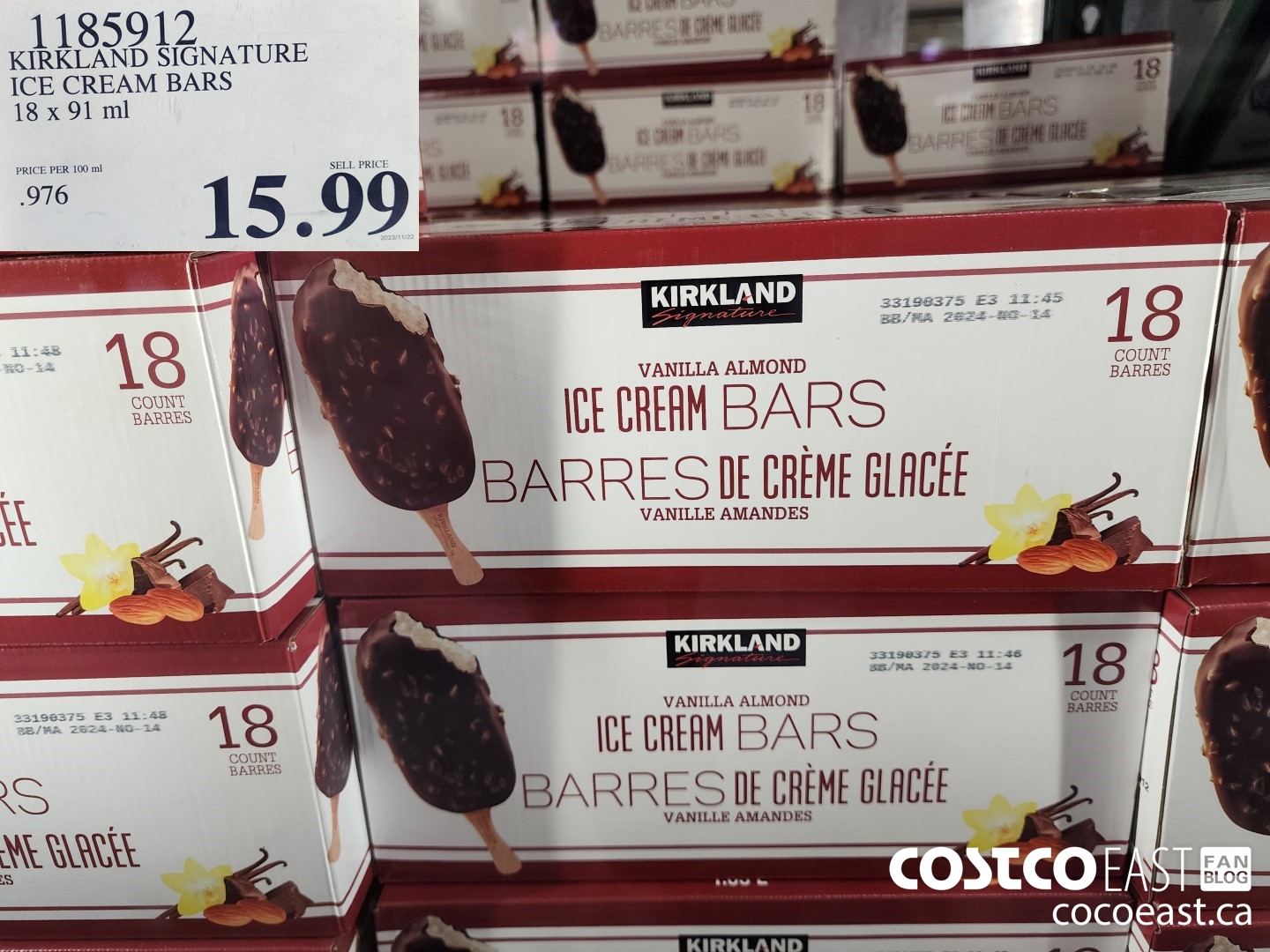 1185912 KIRKLAND SIGNATURE ICE CREAM BARS 18 x 91 ml $15.99