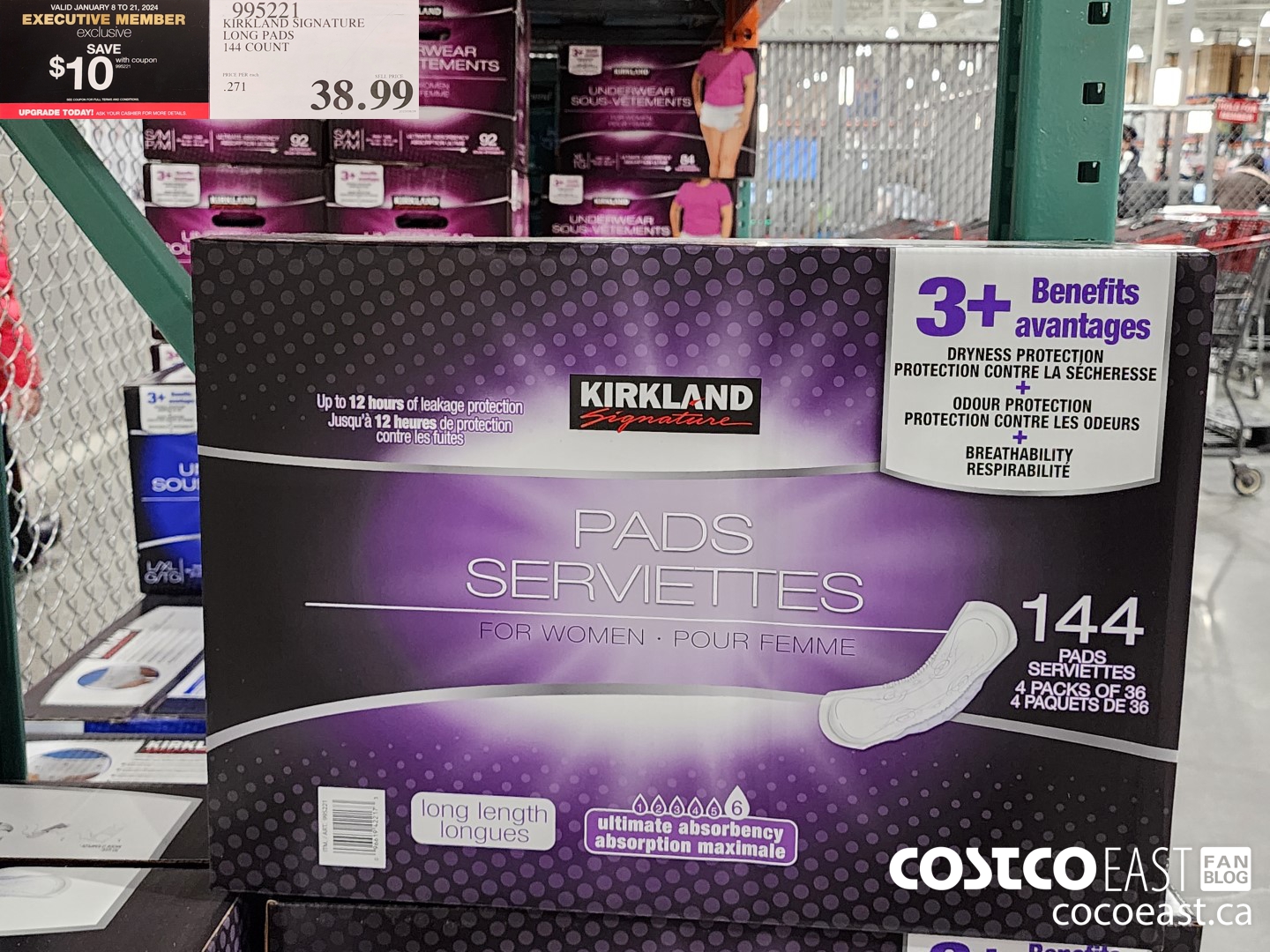 995221 KIRKLAND SIGNATURE LONG PADS 144 COUNT ($10.00 INSTANT SAVINGS EXPIRES ON 2024-01-21) $28.99