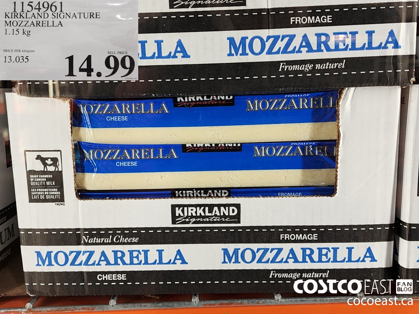 1154961 KIRKLAND SIGNATURE MOZZARELLA 1.15 kg $14.99
