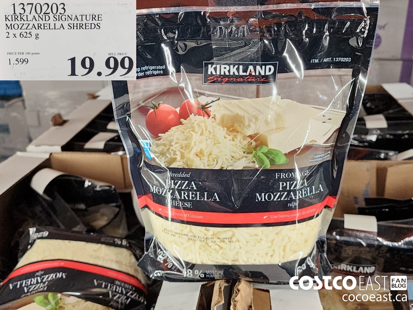 1370203 KIRKLAND SIGNATURE MOZZARELLA SHREDS 2 X 625G $19.99