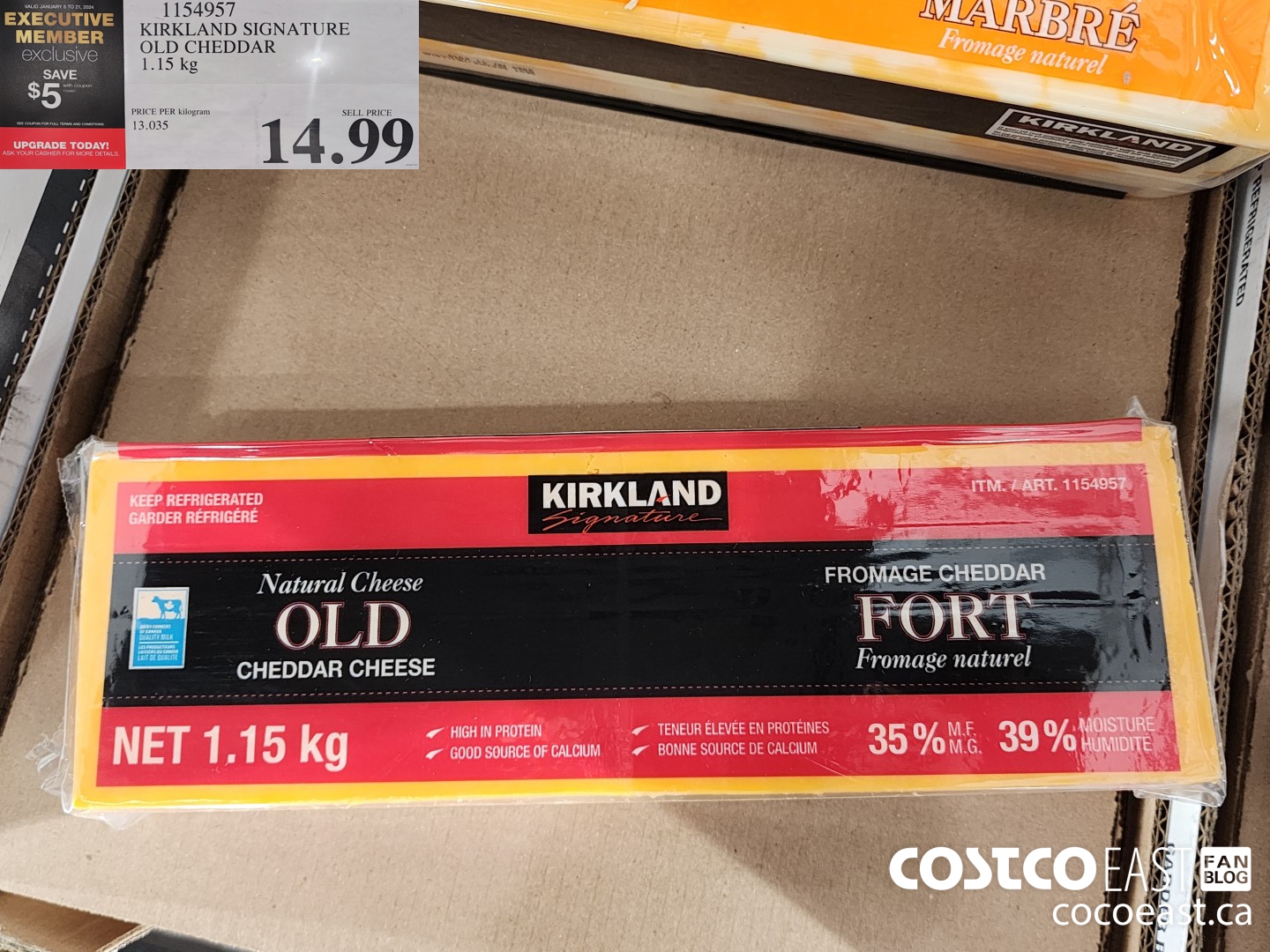 1154957 KIRKLAND SIGNATURE OLD CHEDDAR 1.15 KG 20248-01-21 ($5.00 INSTANT SAVINGS) $16.99