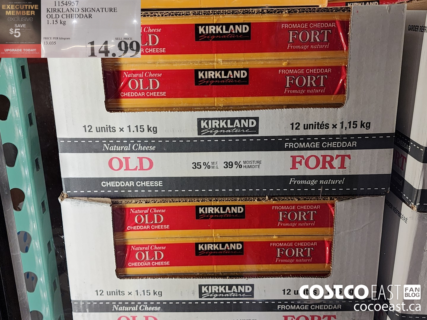 1154957 KIRKLAND SIGNATURE OLD CHEDDAR 1.15 KG ($5.00 INSTANT SAVINGS EXPIRES ON 2024-01-21) $9.99