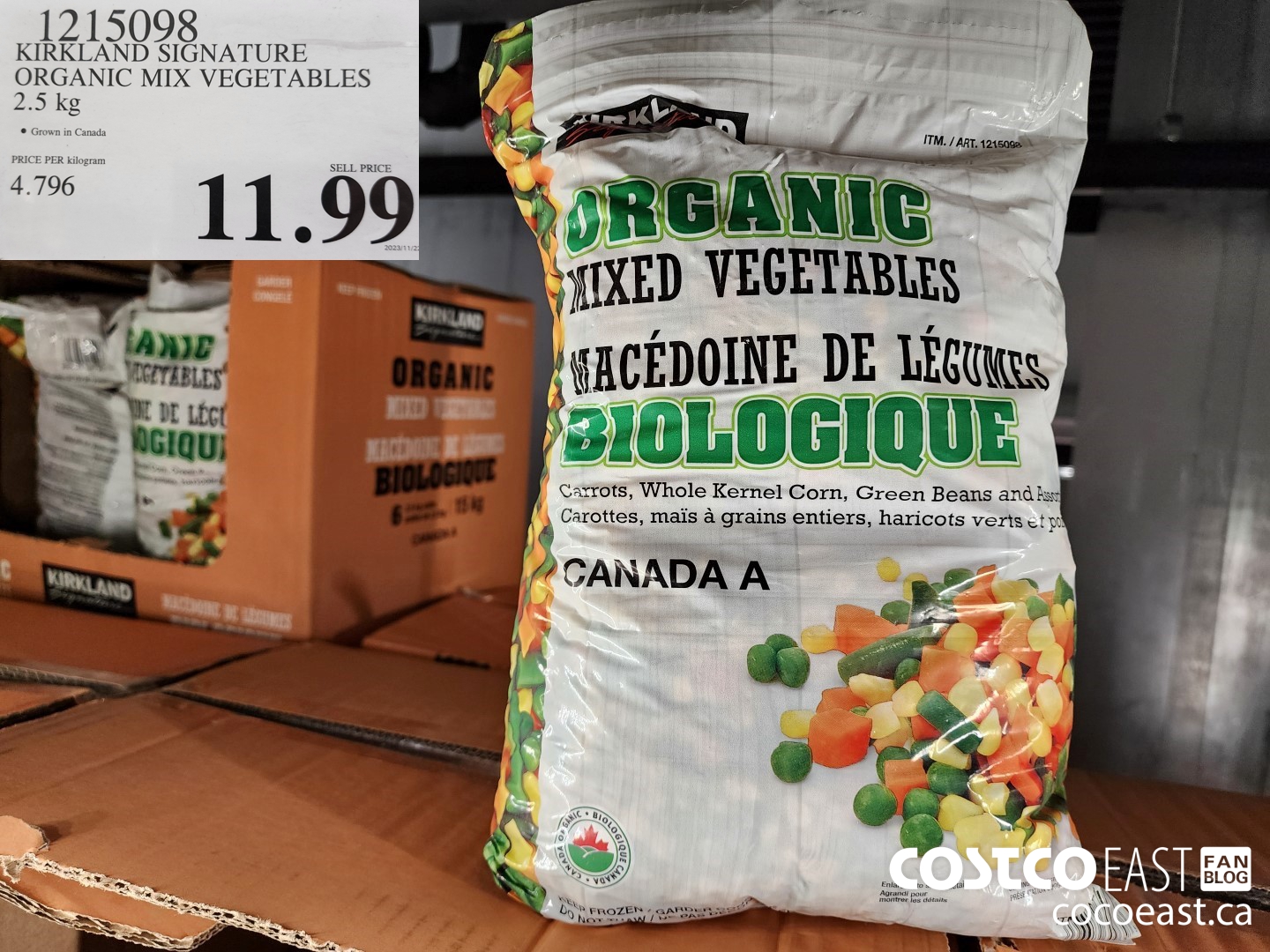 1215098 KIRKLAND SIGNATURE ORGANIC MIX VEGETABLES 2.5 KG $11.99