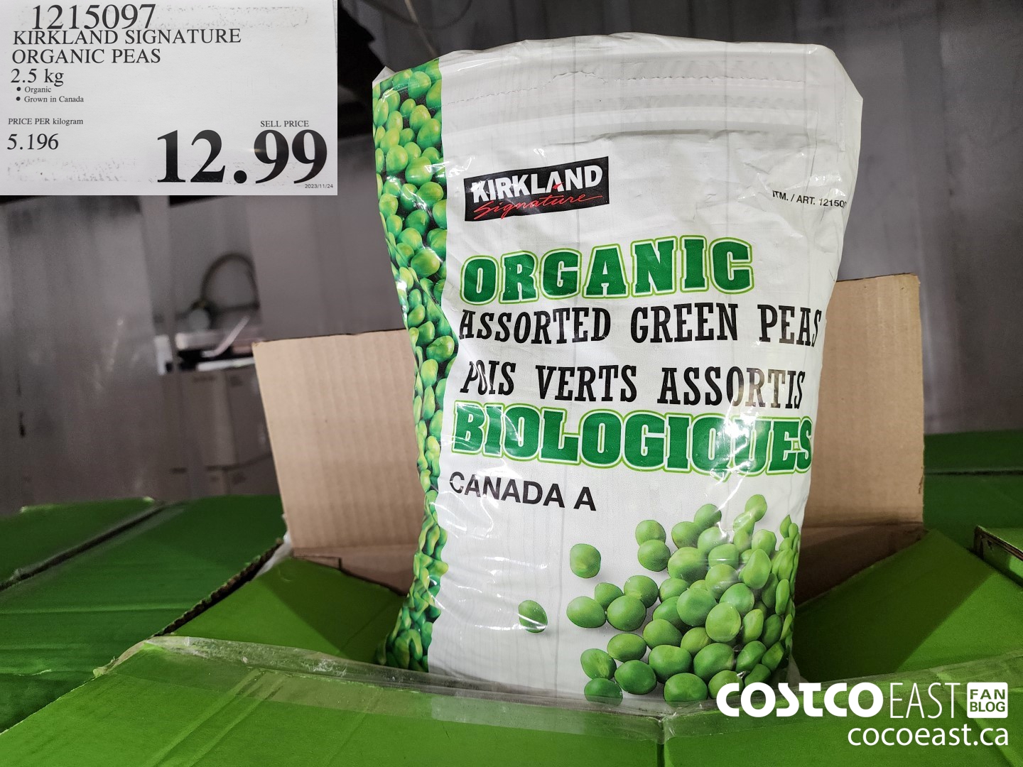 1215097 KIRKLAND SIGNATURE ORGANIC PEAS 2.5 KG $12.99