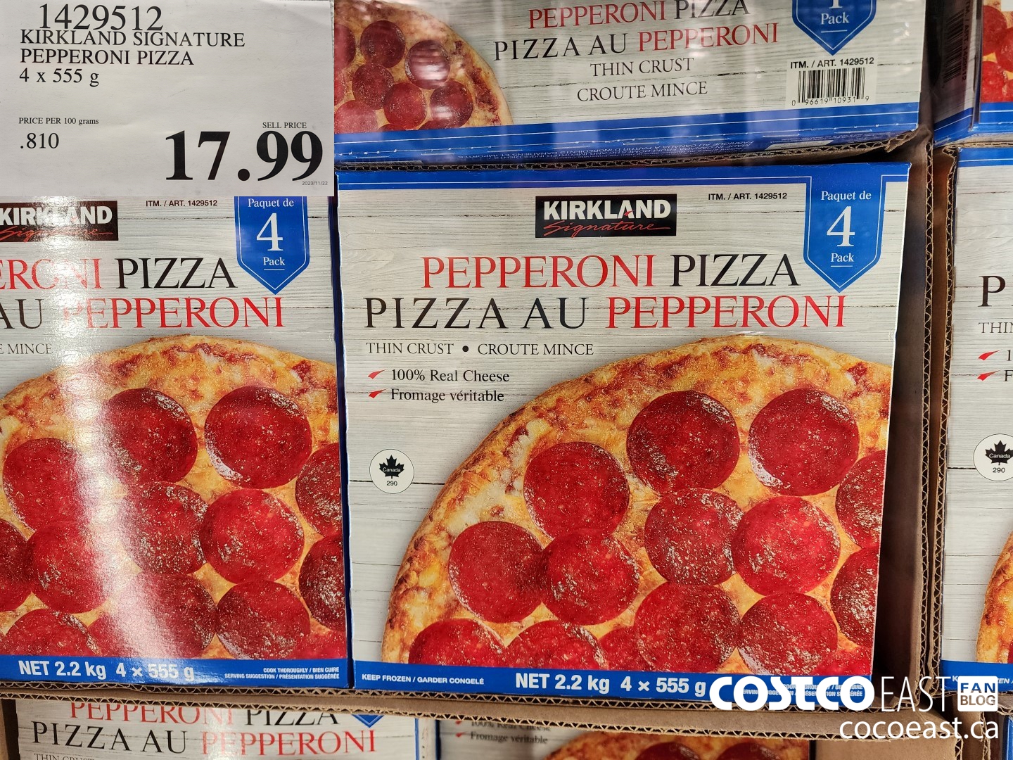 1429512 KIRKLAND SIGNATURE PEPPERONI PIZZA 4x 555 g $17.99