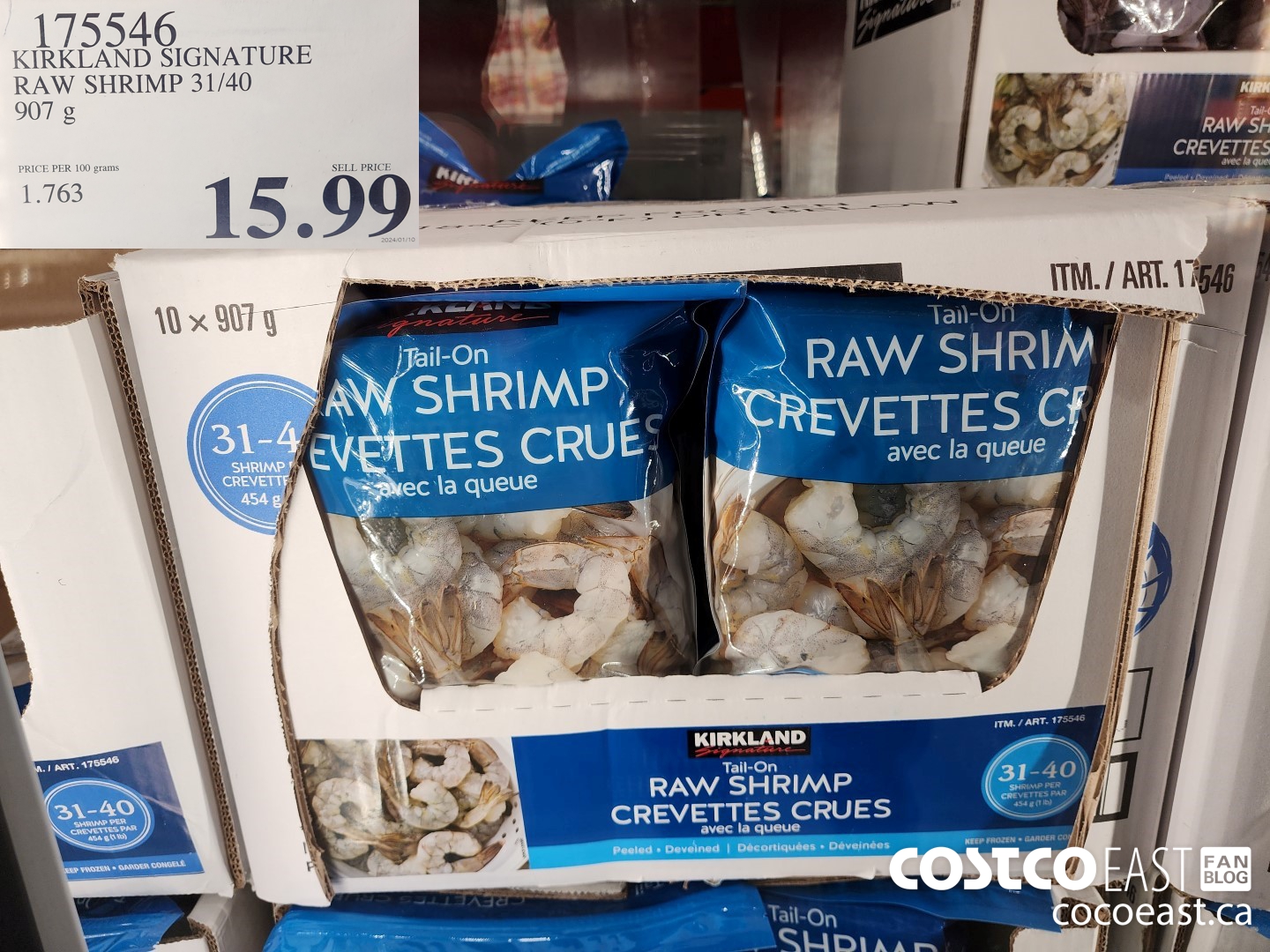 175546 KIRKLAND SIGNATURE RAW SHRIMP 31/40 907 g $15.99