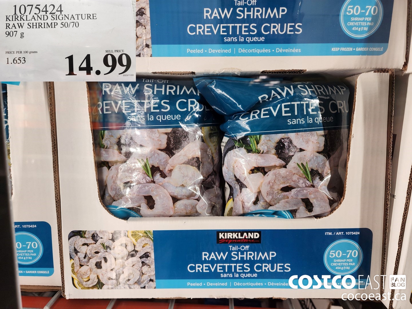 1075424 KIRKLAND SIGNATURE RAW SHRIMP 50/70 907 g $14.99