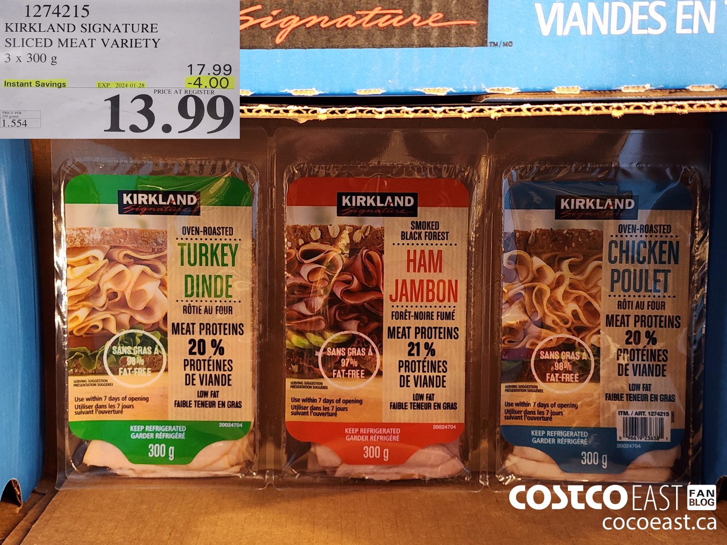 1274215 KIRKLAND SIGNATURE SLICED MEAT VARIETY 3 X 300 G ($4.00 INSTANT SAVINGS EXPIRES ON 2024-01-28) $13.99