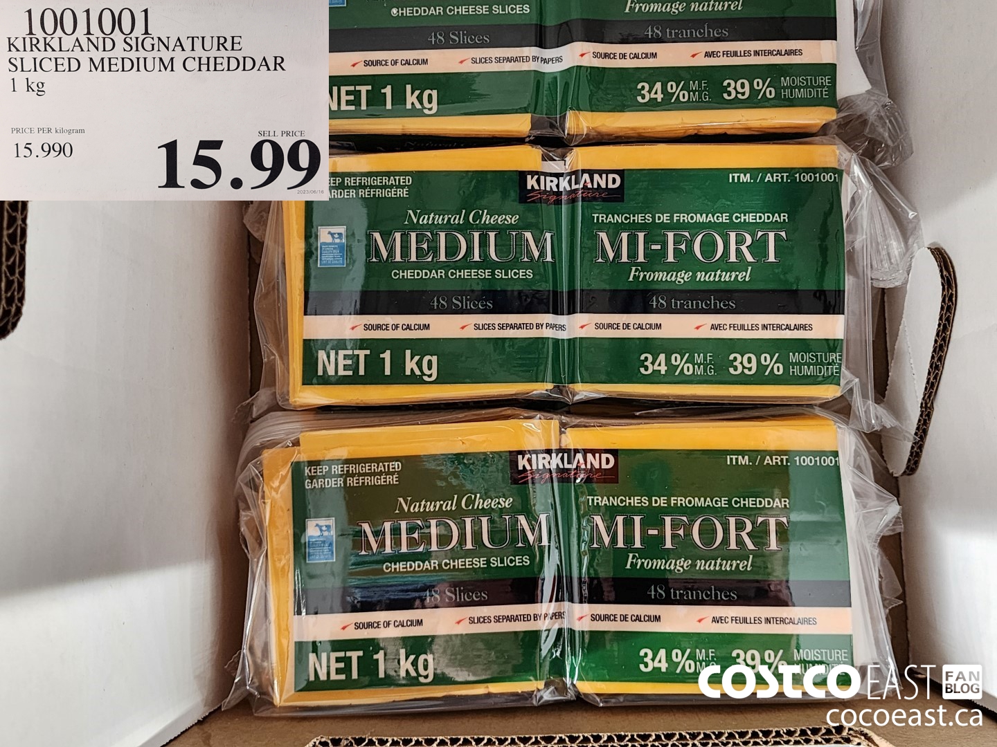 1001001 KIRKLAND SIGNATURE SLICED MEDIUM CHEDDAR 1 KG $15.99