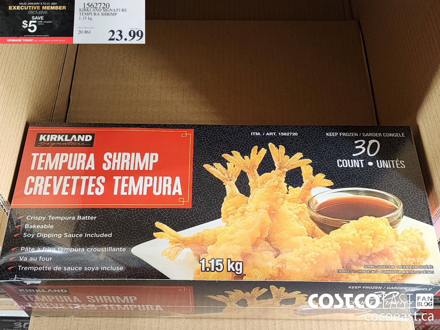 1562720 KIRKLAND SIGNATURE TEMPURA SHRIMP 1.15 KG ($5.00 INSTANT SAVINGS EXPIRES ON 2024-01-21) $18.99