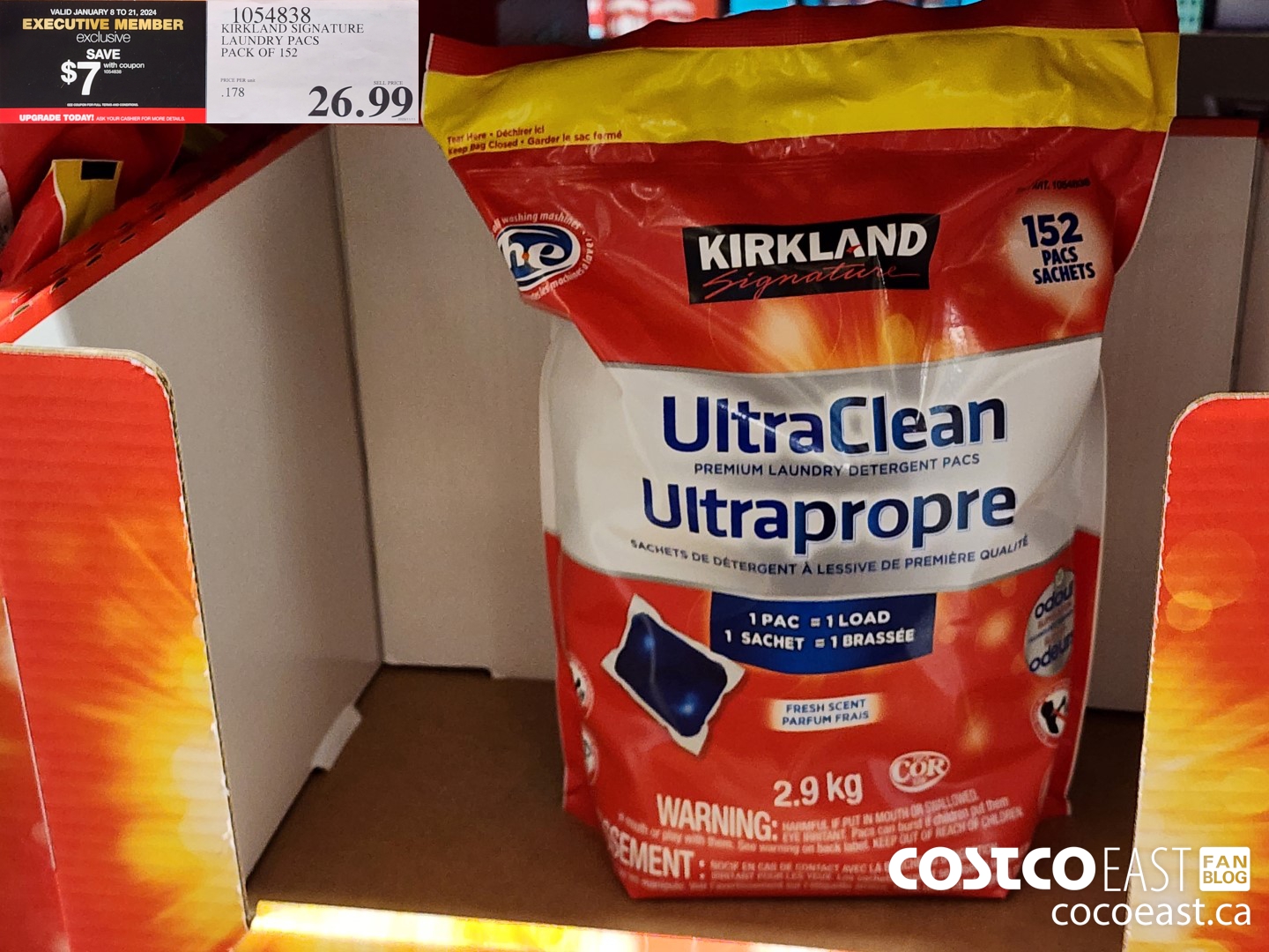 1054838 KIRKLAND SIGNATURE ULTRA CLEAN LAUNDRY PACS PACK OF 152 ($7.00 INSTANT SAVINGS EXPIRES ON 2024-01-21) $19.99