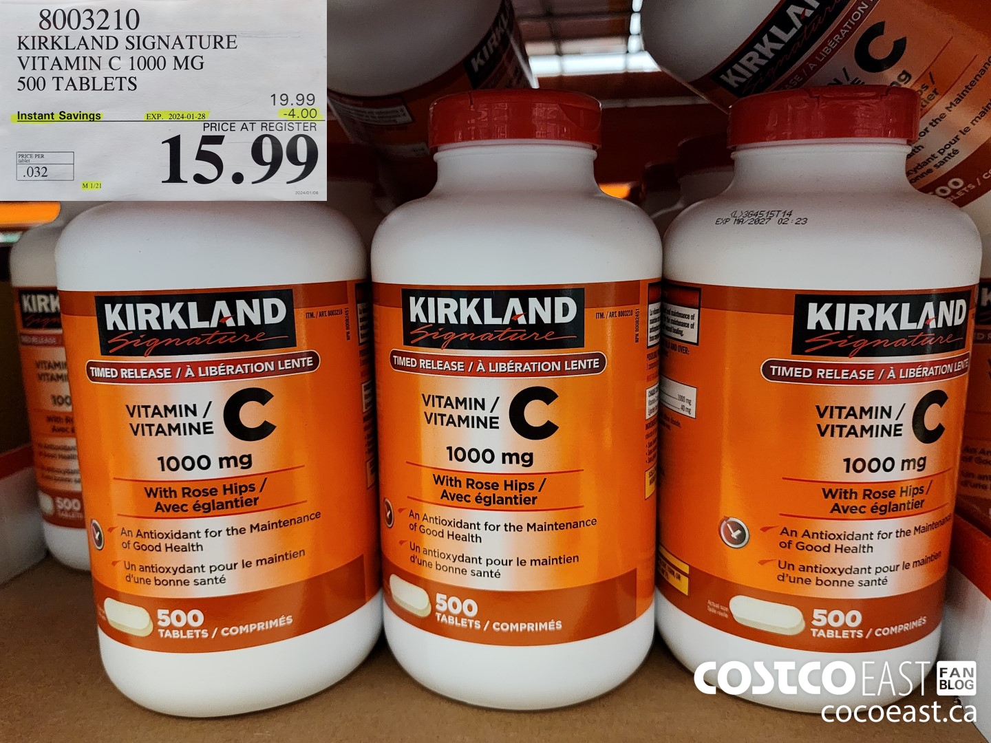 8003210 KIRKLAND SIGNATURE VITAMIN C 1000 MG 500 TABLETS ($4.00 INSTANT SAVINGS EXPIRES ON 2024-01-28) $15.99