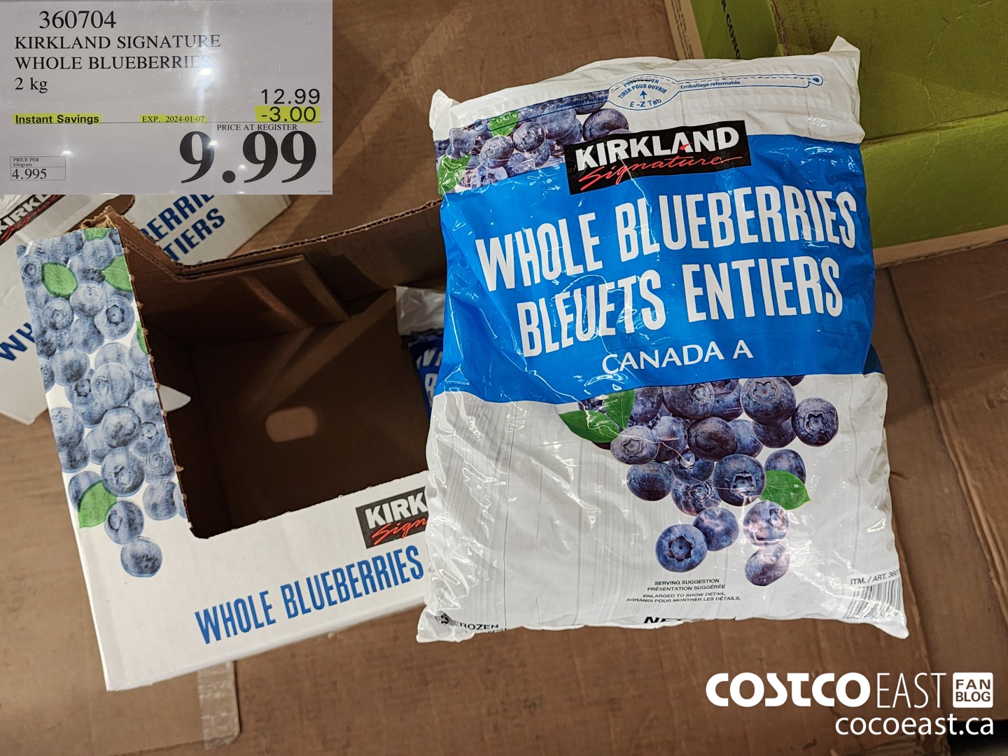 360704 KIRKLAND SIGNATURE WHOLE BLUEBERRIES 2 kg ($3.00 INSTANT SAVINGS EXPIRES ON 2024-01-07) $9.99