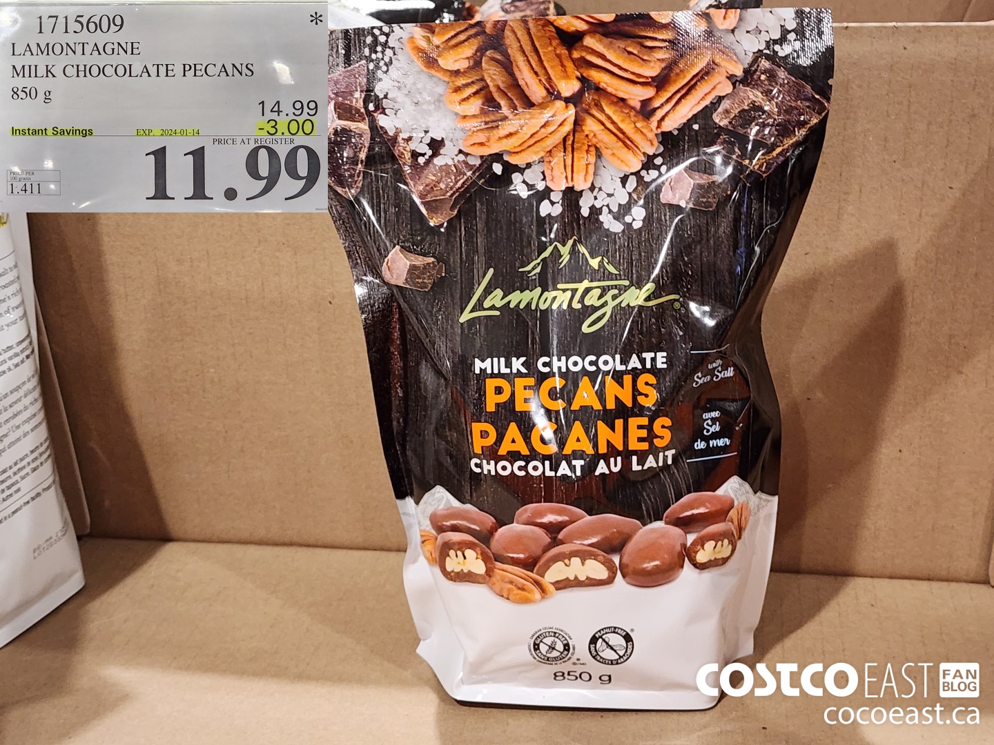 1715609 LAMONTAGNE MILK CHOCOLATE PECANS 850 g ($3.00 INSTANT SAVINGS EXPIRES ON 2024-01-14) $11.99