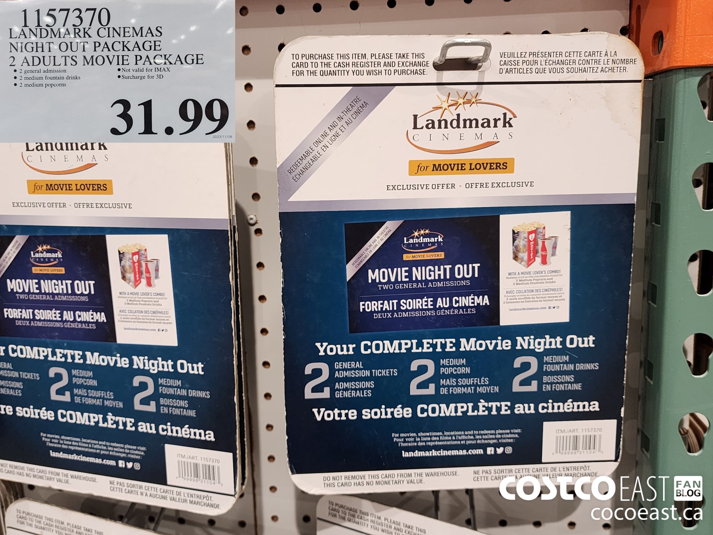 1157370 LANDMARK CINEMAS NIGHT OUT PACKAGE 2 ADULTS MOVIE PACKAGE $31.99