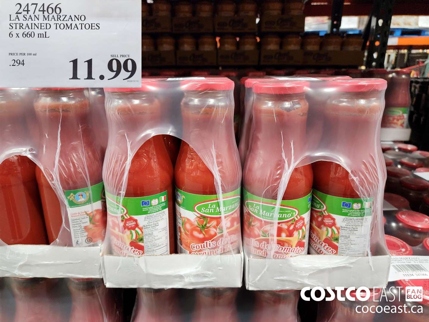 247466 LA SAN MARZANO STRAINED TOMATOES 6 X 680 G $11.99