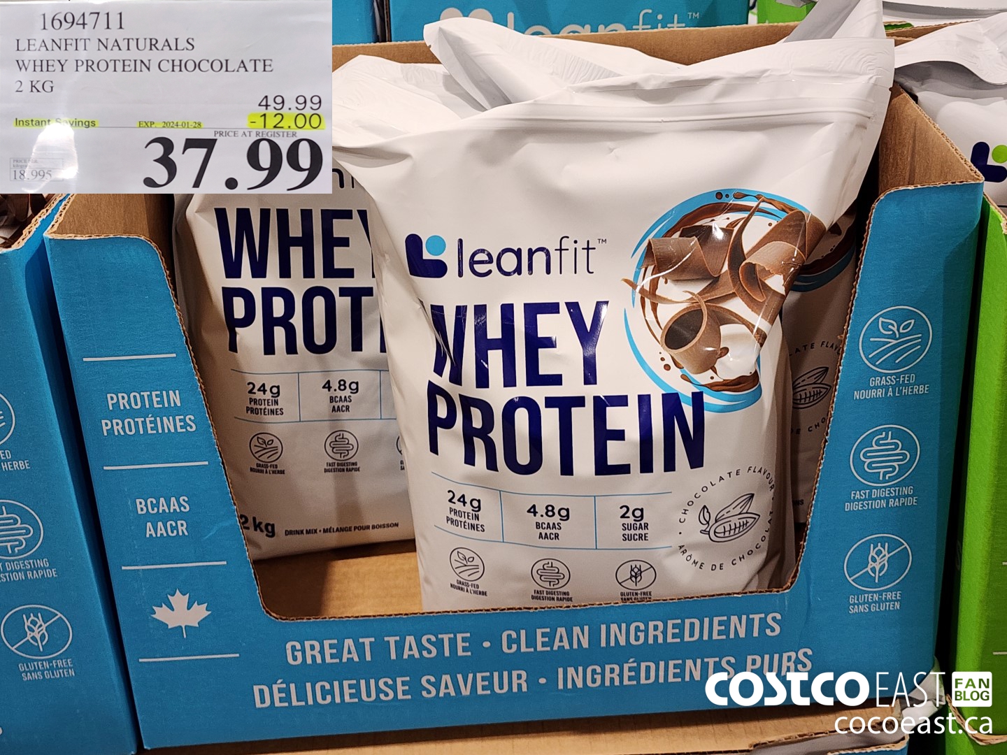 1694711 LEANFIT NATURALS WHEY PROTEIN CHOCOLATE 2KG ($12.00 INSTANT SAVINGS EXPIRES ON 2024-01-28) $37.99
