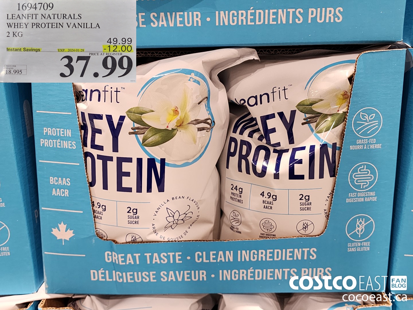 1694709 LEANFIT NATURALS WHEY PROTEIN VANILLA 2KG ($12.00 INSTANT SAVINGS EXPIRES ON 2024-01-28) $37.99