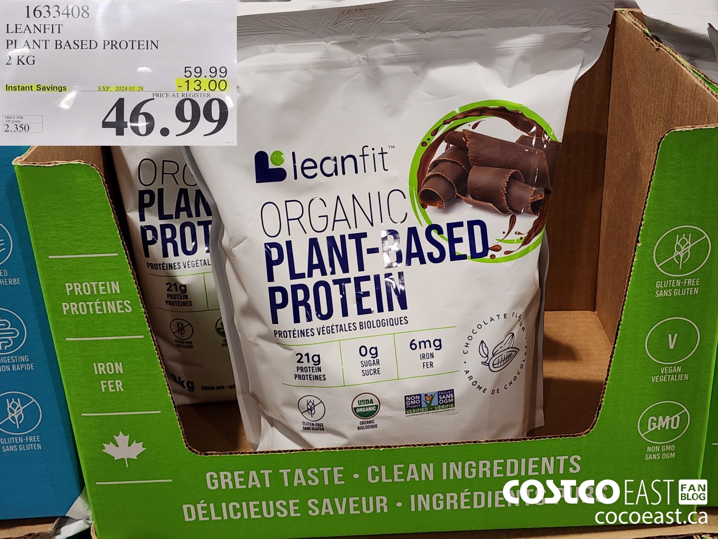 1633408 LEANFIT PLANT BASED PROTEIN 2 KG ($13.00 INSTANT SAVINGS EXPIRES ON 2024-01-28) $46.99