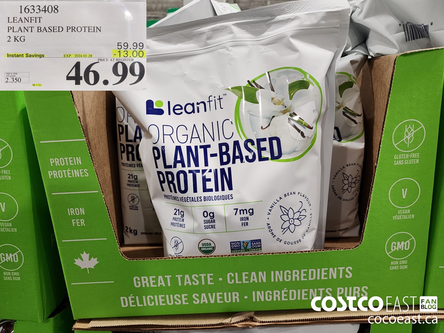 1633408 LEANFIT PLANT BASED PROTEIN 2 KG ($13.00 INSTANT SAVINGS EXPIRES ON 2024-01-28) $46.99