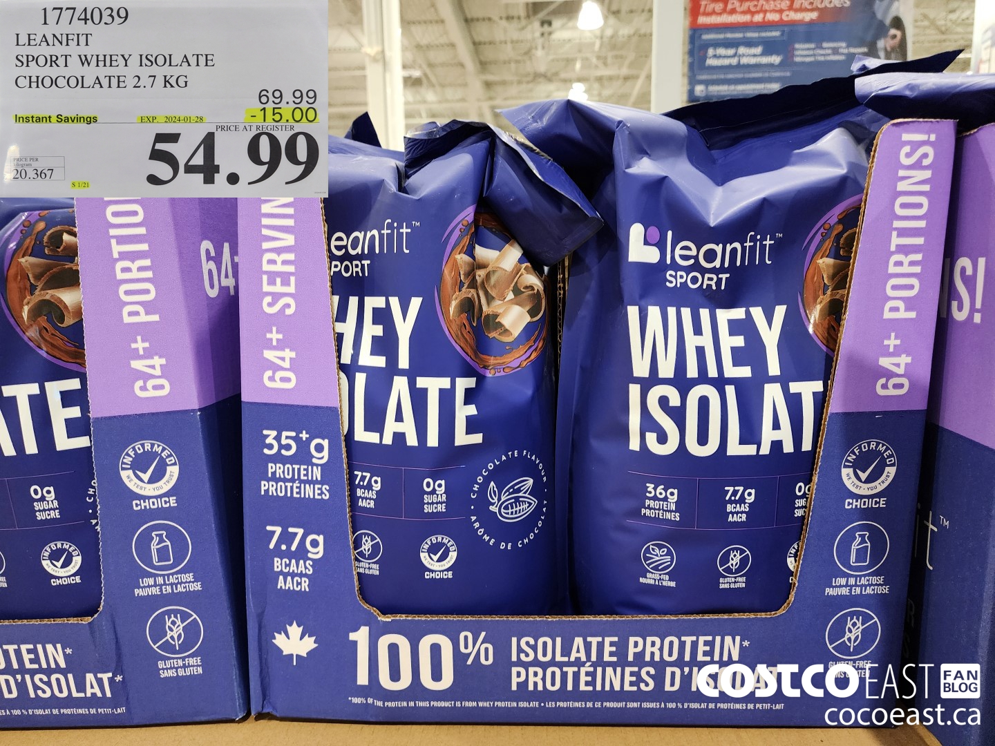1774039 LEANFIT SPORT WHEY ISOLATE CHOCOLATE 2.7 KG ($15.00 INSTANT SAVINGS EXPIRES ON 2024-01-28) $54.99