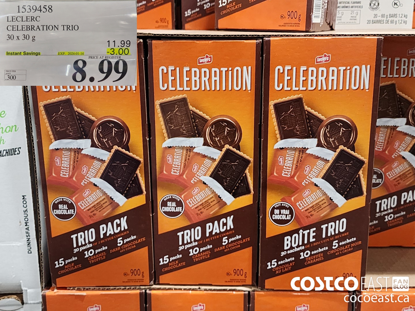 1539458 LECLERC CELEBRATION TRIO 30 x 30g 20234-01-14 ($3.00 INSTANT SAVINGS) $8.99